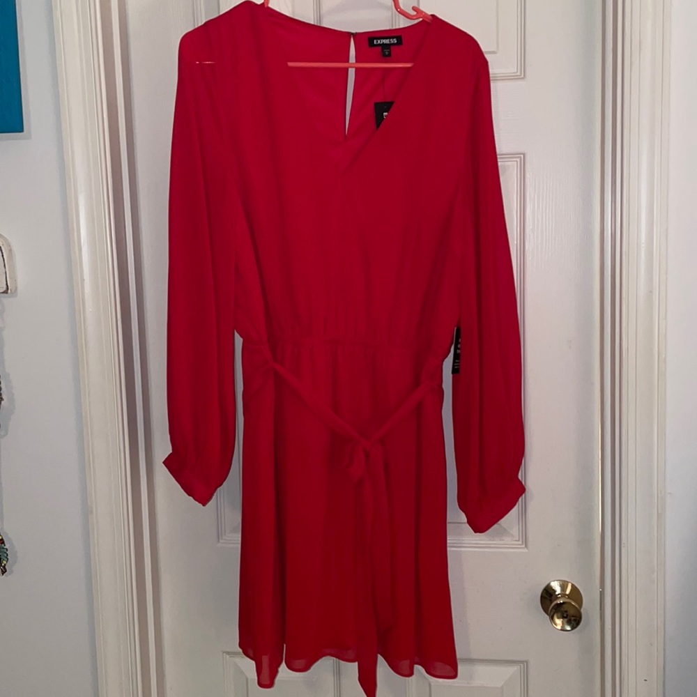 Red Express Sheer Long sleeve Dress